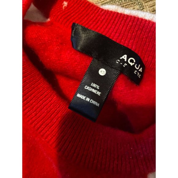 Aqua 100% Cashmere Color Block (Red/Cream) Sweater Ladies XS - Picture 2 of 3